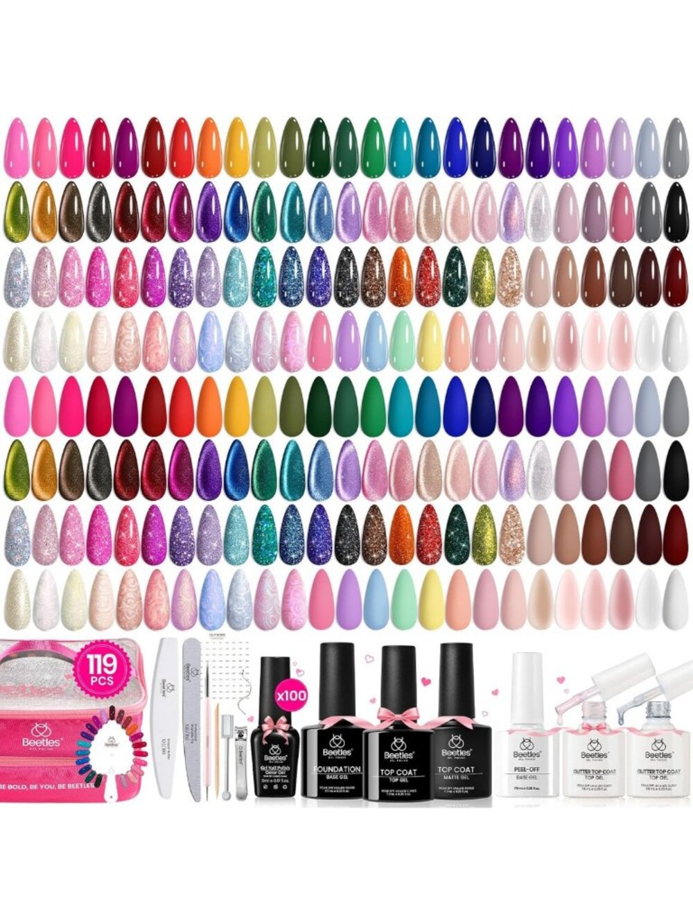 119 PCS Gel Nail Polish Set - 100 Vibrant Colors & Base Coat for DIY Manicure